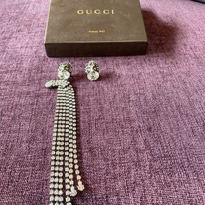 Gucci lion head crystal tassel earrings